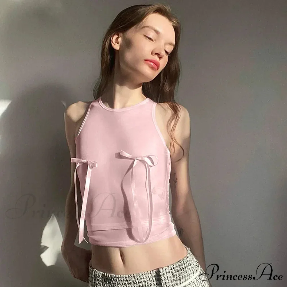 Pink Crop Female Sleeveless Vests Streetwear Y2k Fairy Grunge Summer Solid Color Tube Babys Women's Clothing Tank top - Image 6