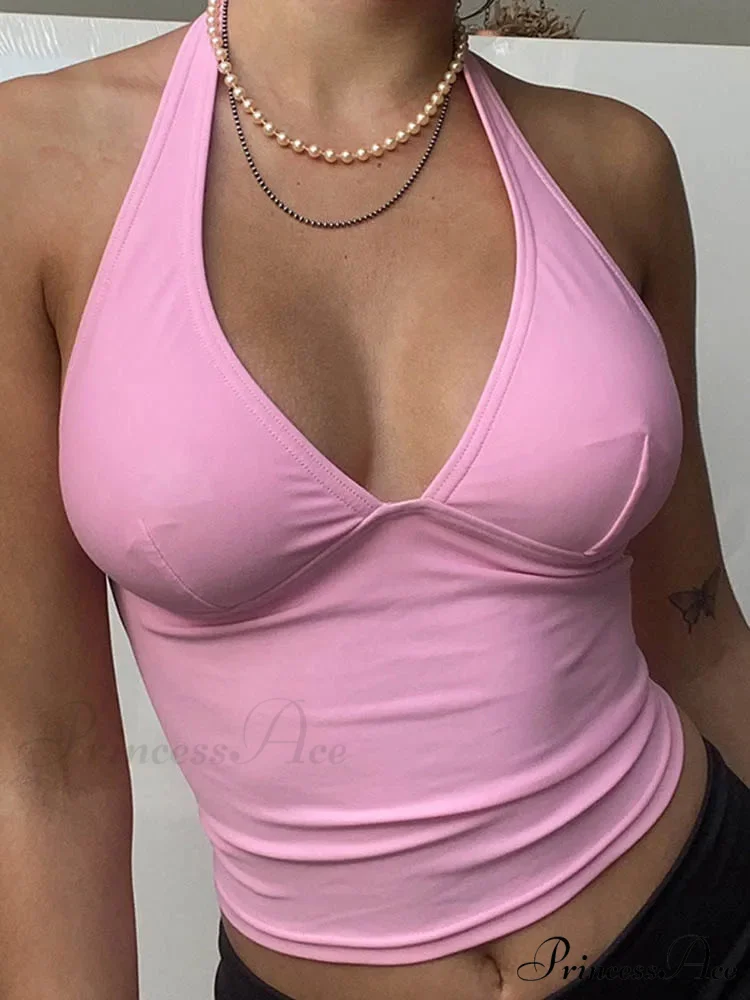 Summer Halter Camisole Women V-Neck Camis Skinny Backless Pink Corset Shirt Femmes Tank top - Image 6