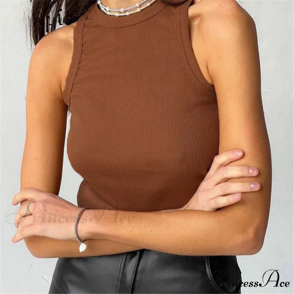 Ribbed Knitteds Neck Summer Shirts White Black Casual Sport Vest Off Shoulder Green Women's Tank top - Image 4