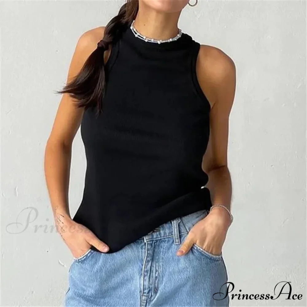 Ribbed Knitteds Neck Summer Shirts White Black Casual Sport Vest Off Shoulder Green Women's Tank top - Image 6