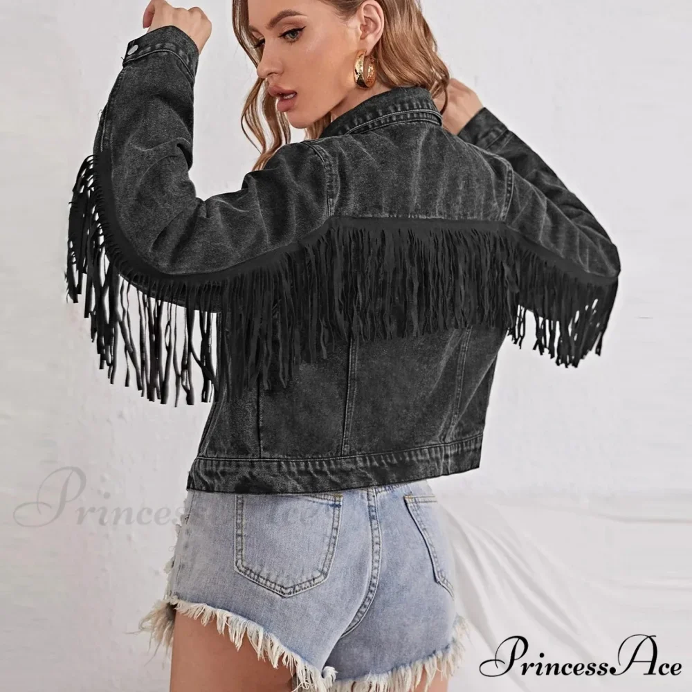 Crop Long Sleeve Button Tassel With Fringe Commuting Warm Chic Stylish Elegant Fashionable Versatile Jacket - Image 3