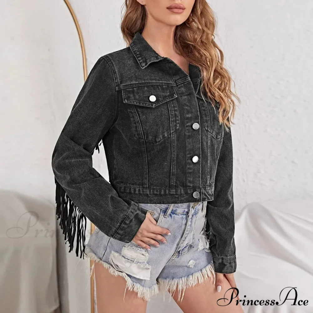 Crop Long Sleeve Button Tassel With Fringe Commuting Warm Chic Stylish Elegant Fashionable Versatile Jacket - Image 4