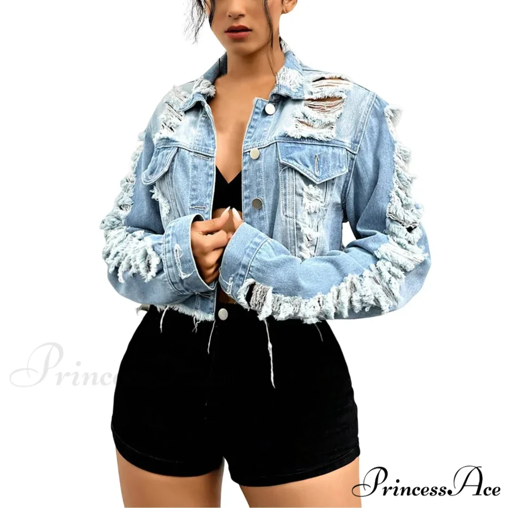Boyfriend Ripped Crpped Button Down Chest Pockets Overcoat Warm Chic Stylish Elegant Fashionable Versatile Jacket - Image 4