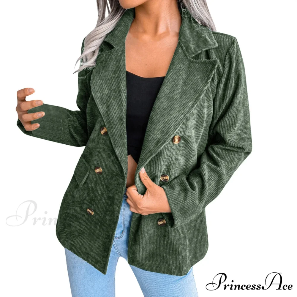 Plus Size Double Breasted Corduroy Long Sleeve Work Office Boyfriend Blazer Chic Stylish Elegant Fashionable Versatile Jacket - Image 6
