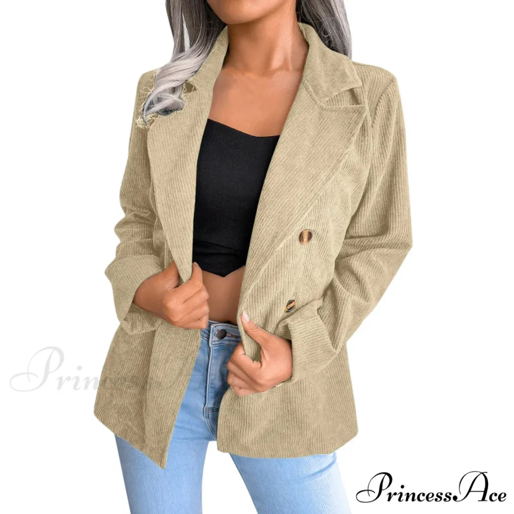 Plus Size Double Breasted Corduroy Long Sleeve Work Office Boyfriend Blazer Chic Stylish Elegant Fashionable Versatile Jacket - Image 7