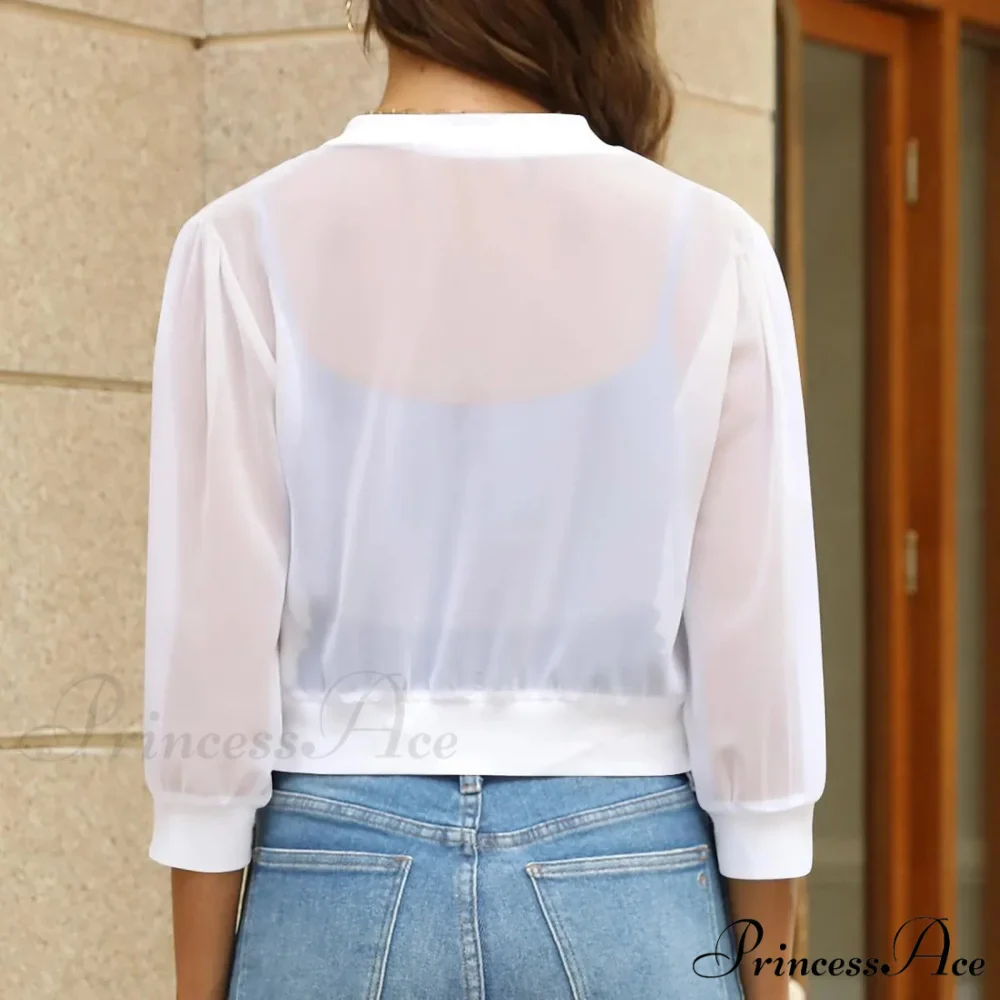 Puff Sleeve Bolero Open Front Fashion Dressy Cropped Sheer Chaquetas Korean Outer Warm Chic Stylish Elegant Fashionable Versatile Jacket - Image 3