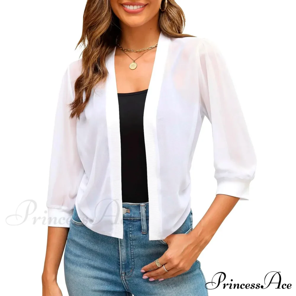 Puff Sleeve Bolero Open Front Fashion Dressy Cropped Sheer Chaquetas Korean Outer Warm Chic Stylish Elegant Fashionable Versatile Jacket - Image 4