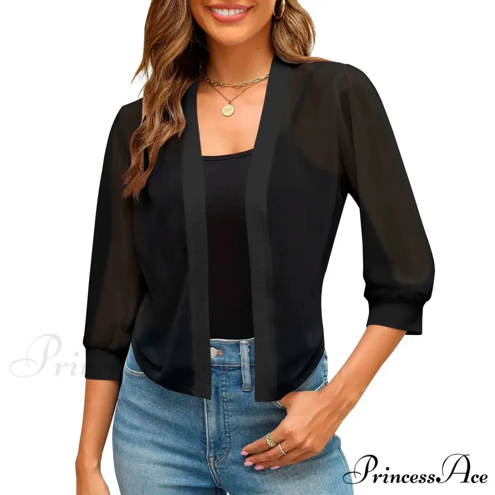 Puff Sleeve Bolero Open Front Fashion Dressy Cropped Sheer Chaquetas Korean Outer Warm Chic Stylish Elegant Fashionable Versatile Jacket - Image 5