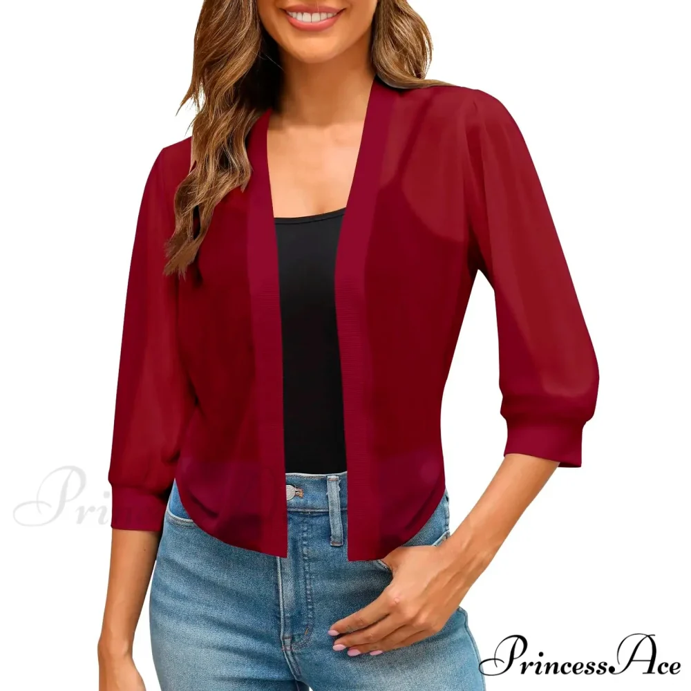 Puff Sleeve Bolero Open Front Fashion Dressy Cropped Sheer Chaquetas Korean Outer Warm Chic Stylish Elegant Fashionable Versatile Jacket - Image 6
