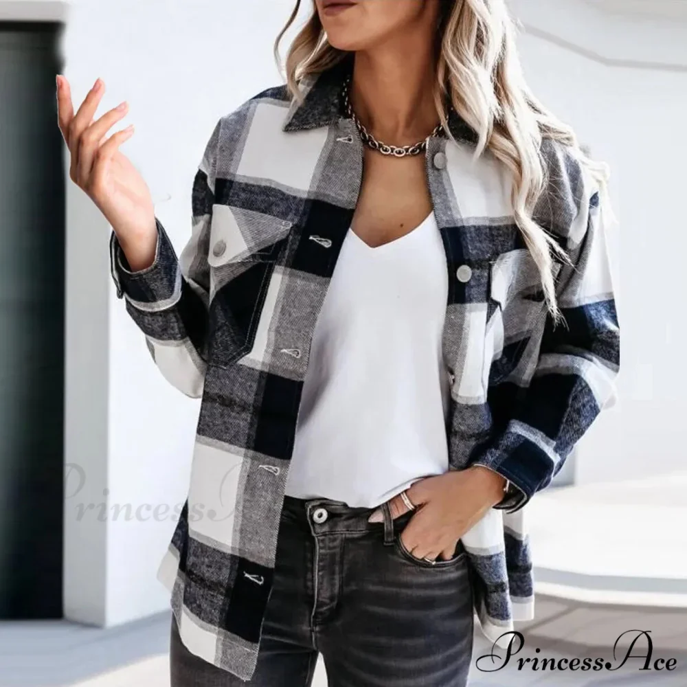 Plaid Printed Worsted Wool Turndown Collar Pocket Single Breasted Warm Chic Stylish Elegant Fashionable Versatile Jacket - Image 2