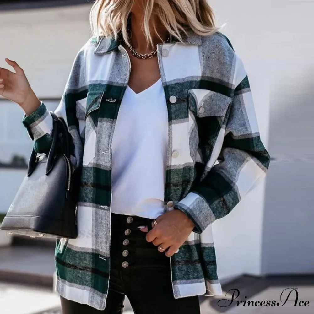 Plaid Printed Worsted Wool Turndown Collar Pocket Single Breasted Warm Chic Stylish Elegant Fashionable Versatile Jacket - Image 4