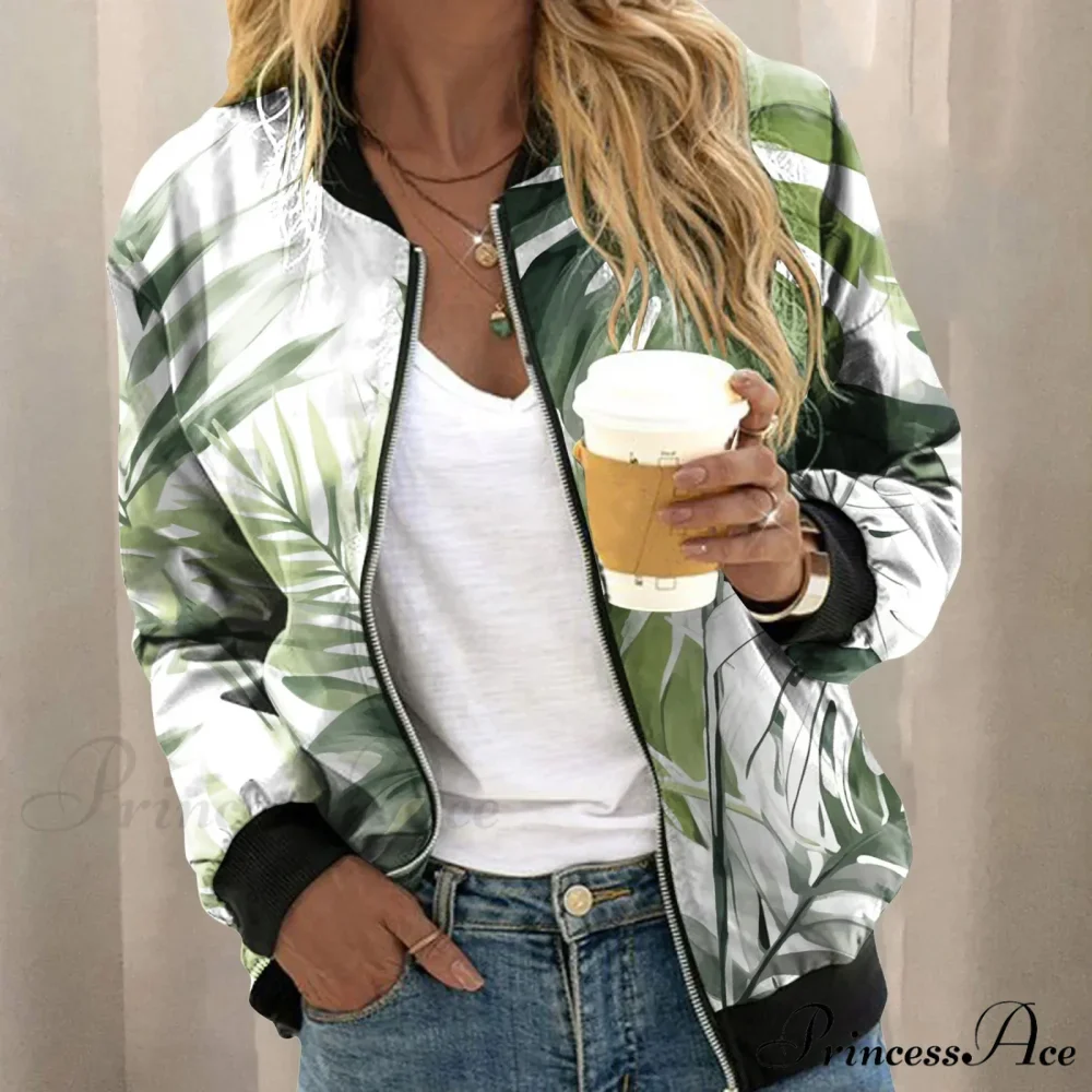 Lightweight Zip Up Floral Print Stand Collar Short Sports Winter Outer Warm Stylish Chic Fashionable Versatile Jacket - Image 2