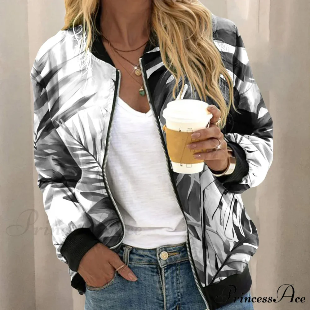 Lightweight Zip Up Floral Print Stand Collar Short Sports Winter Outer Warm Stylish Chic Fashionable Versatile Jacket - Image 3