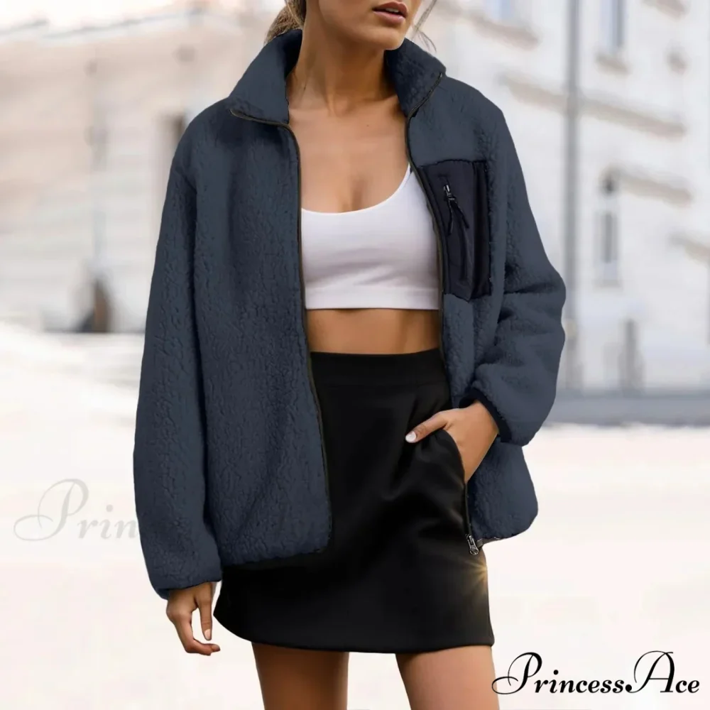 Long Sleeve Polar Fleece Zipper With Pockets Korean Reviews Many Chic Stylish Elegant Fashionable Versatile Winter Woman Jacket - Image 4
