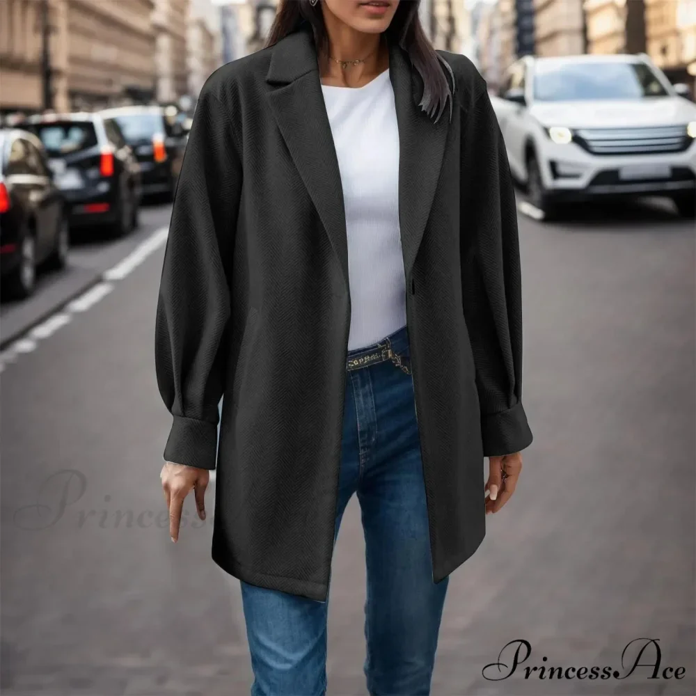 Button Down Fashion Dressy Long Sleeve Pockets Tops Mid Length Chic Stylish Elegant Fashionable Versatile Jacket - Image 2