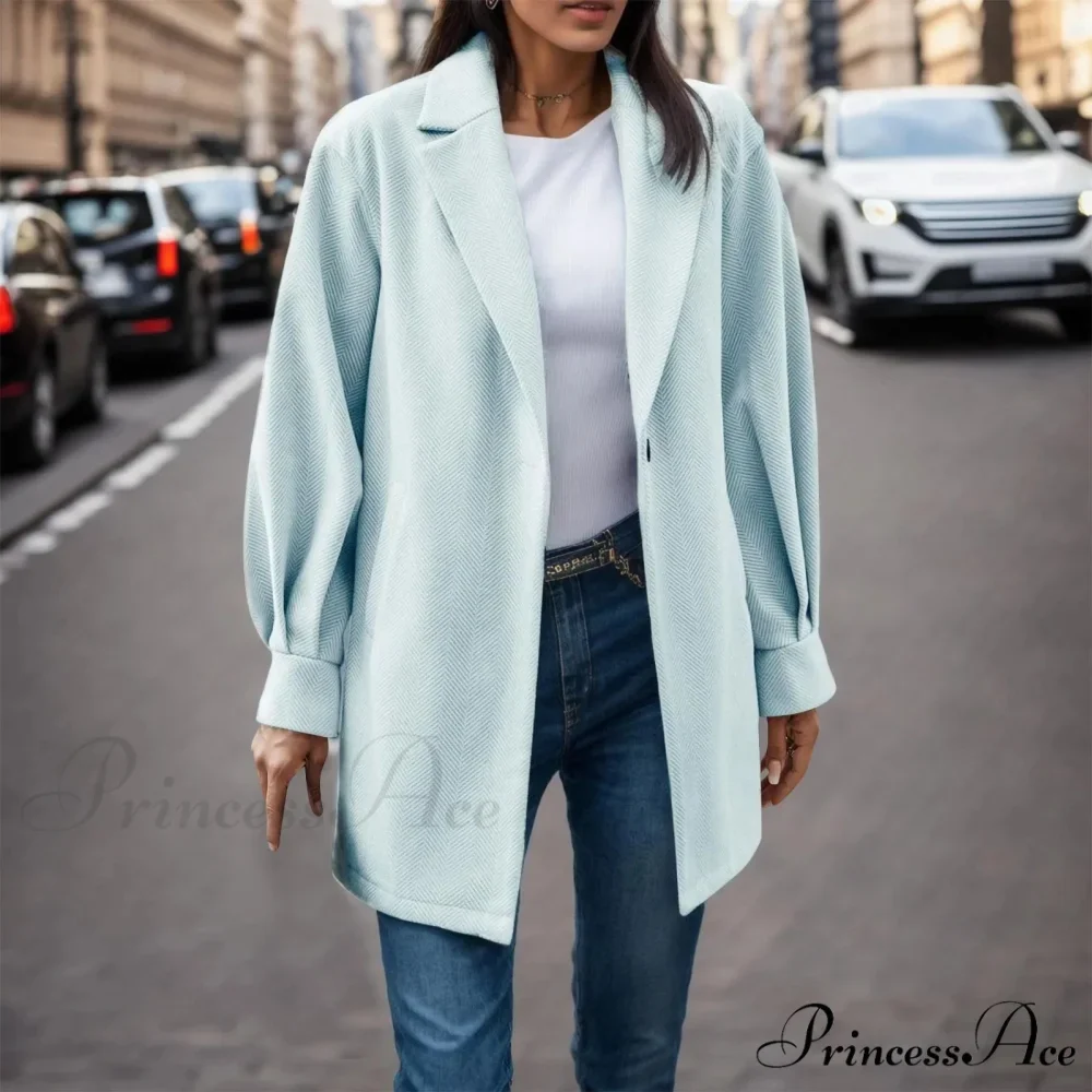 Button Down Fashion Dressy Long Sleeve Pockets Tops Mid Length Chic Stylish Elegant Fashionable Versatile Jacket - Image 3