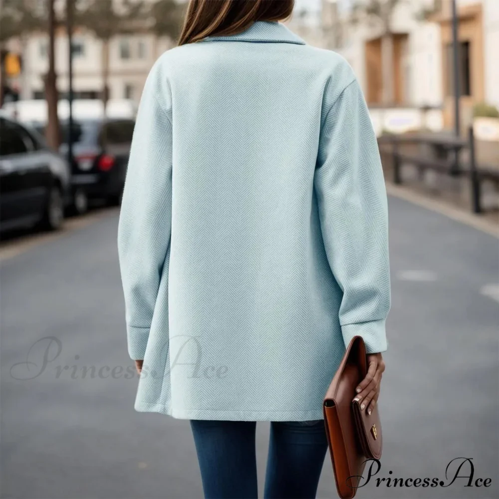 Button Down Fashion Dressy Long Sleeve Pockets Tops Mid Length Chic Stylish Elegant Fashionable Versatile Jacket - Image 4