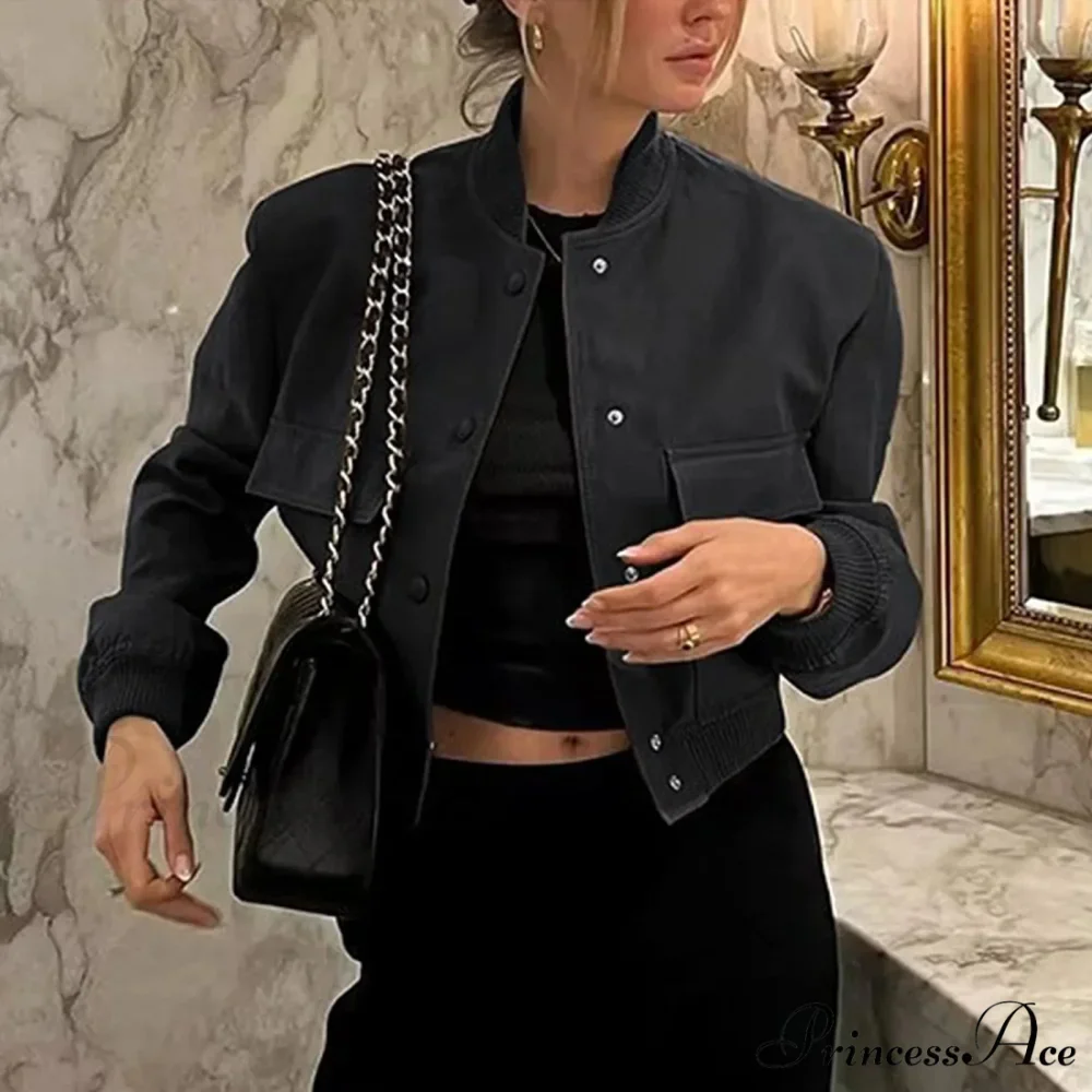 Dressy Long Sleeve Cropped Wi Pocket Slim Button Overwear Soild Chic Stylish Elegant Fashionable Cardigan Winter Jacket - Image 2