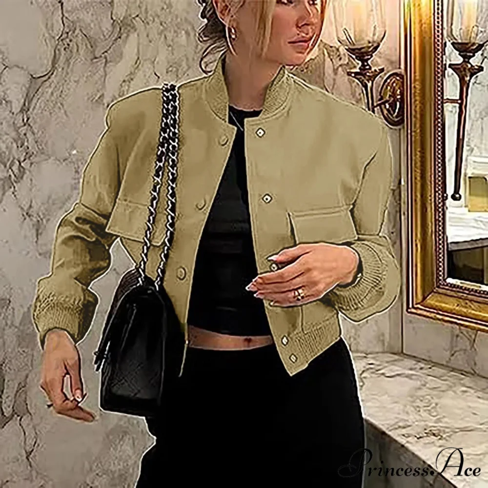 Dressy Long Sleeve Cropped Wi Pocket Slim Button Overwear Soild Chic Stylish Elegant Fashionable Cardigan Winter Jacket - Image 3