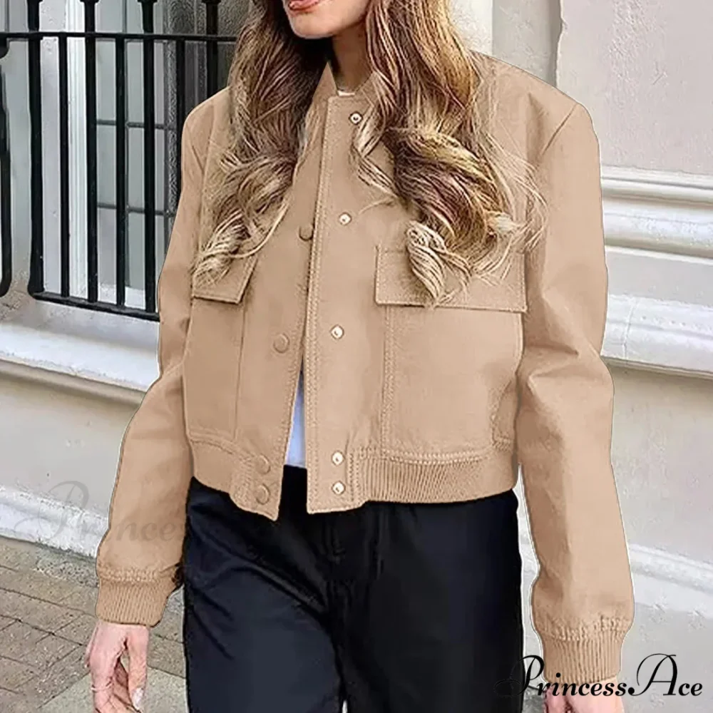 Dressy Long Sleeve Cropped Wi Pocket Slim Button Overwear Soild Chic Stylish Elegant Fashionable Cardigan Winter Jacket - Image 4