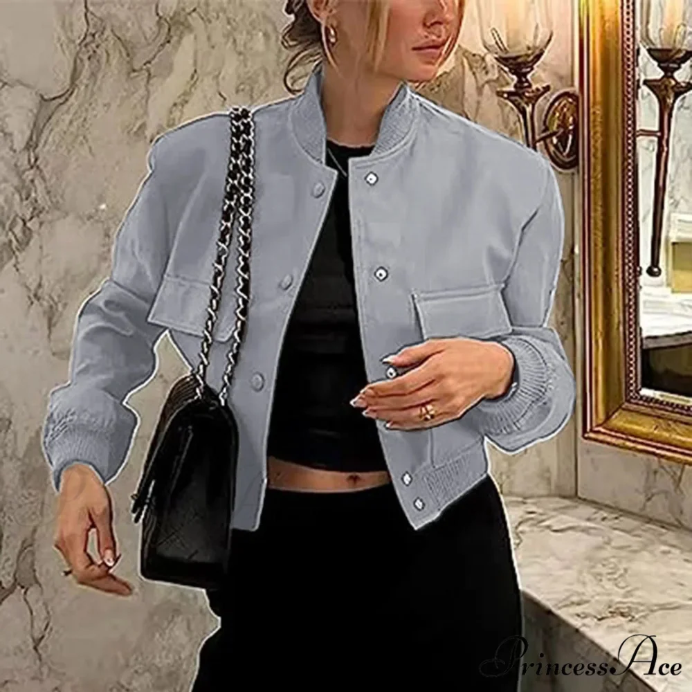 Dressy Long Sleeve Cropped Wi Pocket Slim Button Overwear Soild Chic Stylish Elegant Fashionable Cardigan Winter Jacket - Image 5