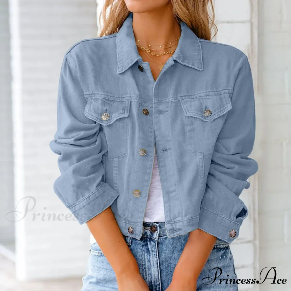Autumn Short Slim Jeans Long Sleeve Lapel Pocket Chic Stylish Elegant Fashionable Denim Overcoat Winter Woman Jacket - Image 6
