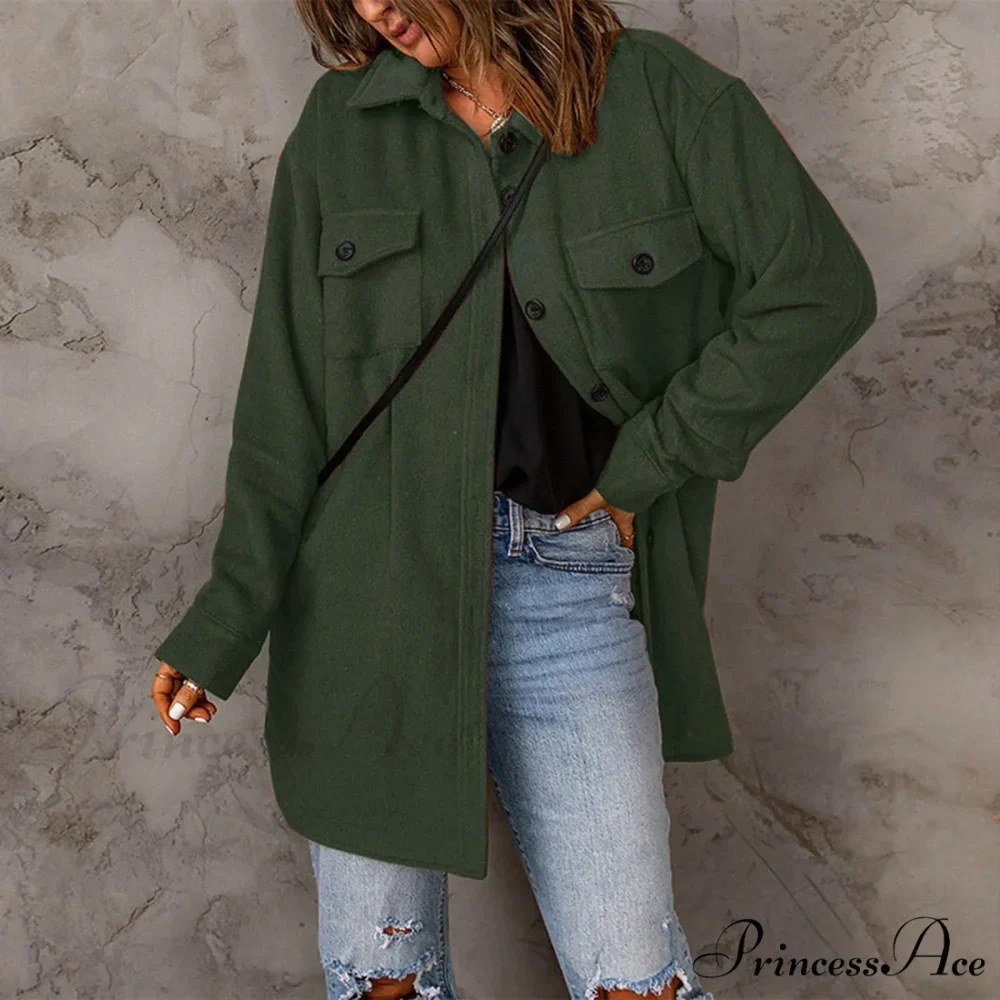 Lapel Long Sleeve Single Breasted Button Solid Color Temperament Chic Stylish Fashionable Versatile Winter Outer Jacket - Image 2