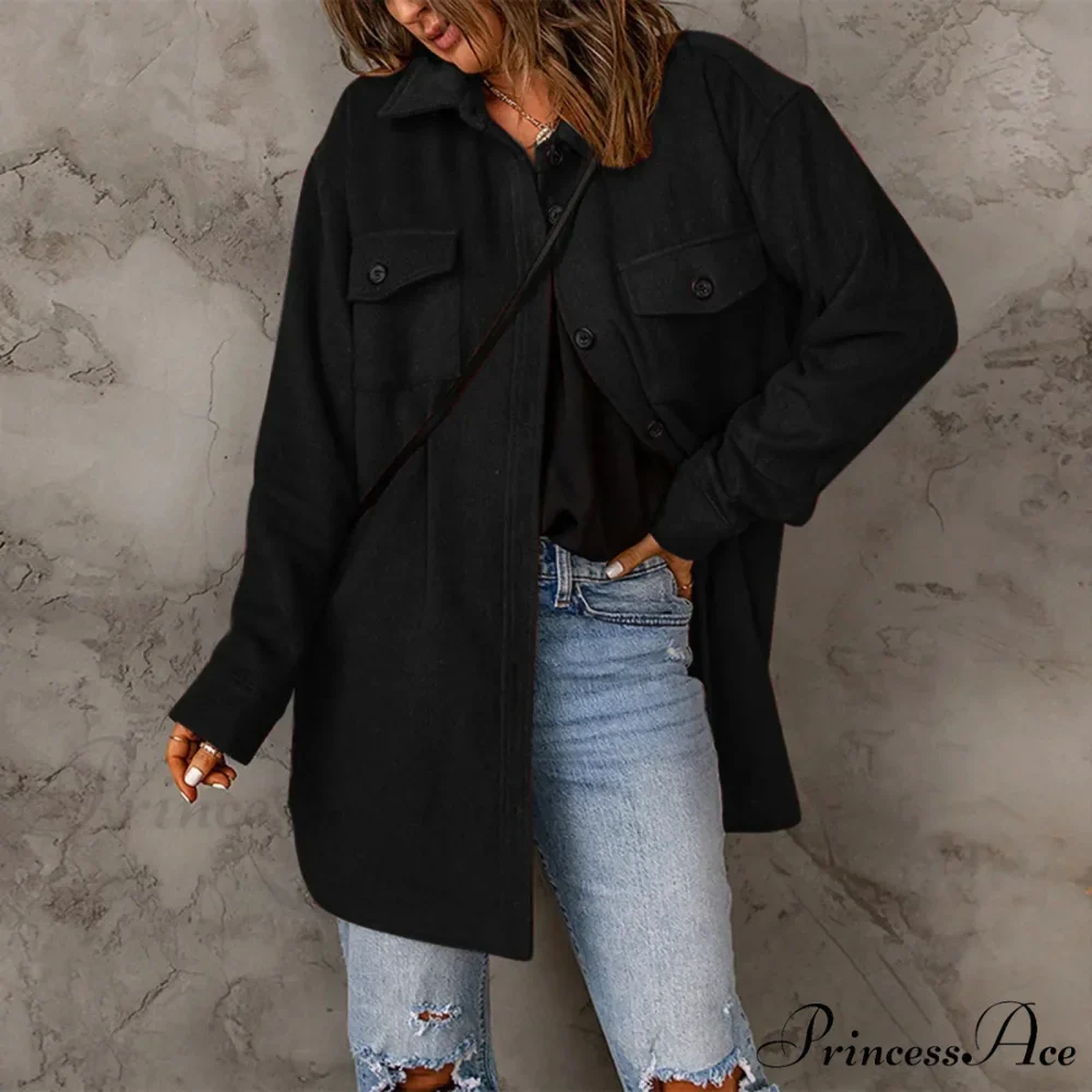 Lapel Long Sleeve Single Breasted Button Solid Color Temperament Chic Stylish Fashionable Versatile Winter Outer Jacket - Image 3