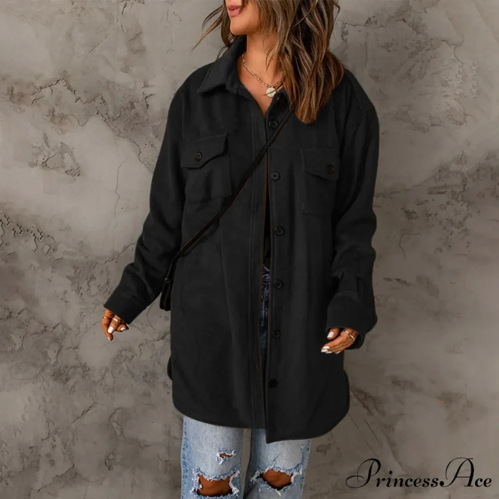 Lapel Long Sleeve Single Breasted Button Solid Color Temperament Chic Stylish Fashionable Versatile Winter Outer Jacket - Image 4