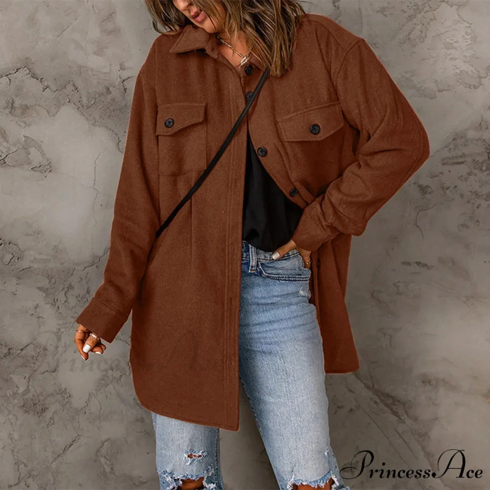 Lapel Long Sleeve Single Breasted Button Solid Color Temperament Chic Stylish Fashionable Versatile Winter Outer Jacket - Image 5