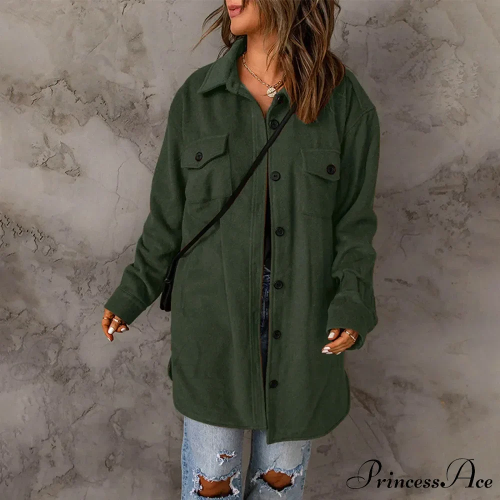 Lapel Long Sleeve Single Breasted Button Solid Color Temperament Chic Stylish Fashionable Versatile Winter Outer Jacket - Image 7