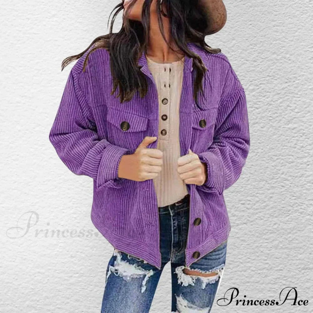 Plus Size Solid Button Chic Stylish Elegant Fashionable Versatile Lapel Pocket Corduroy Winter Jacket - Image 2
