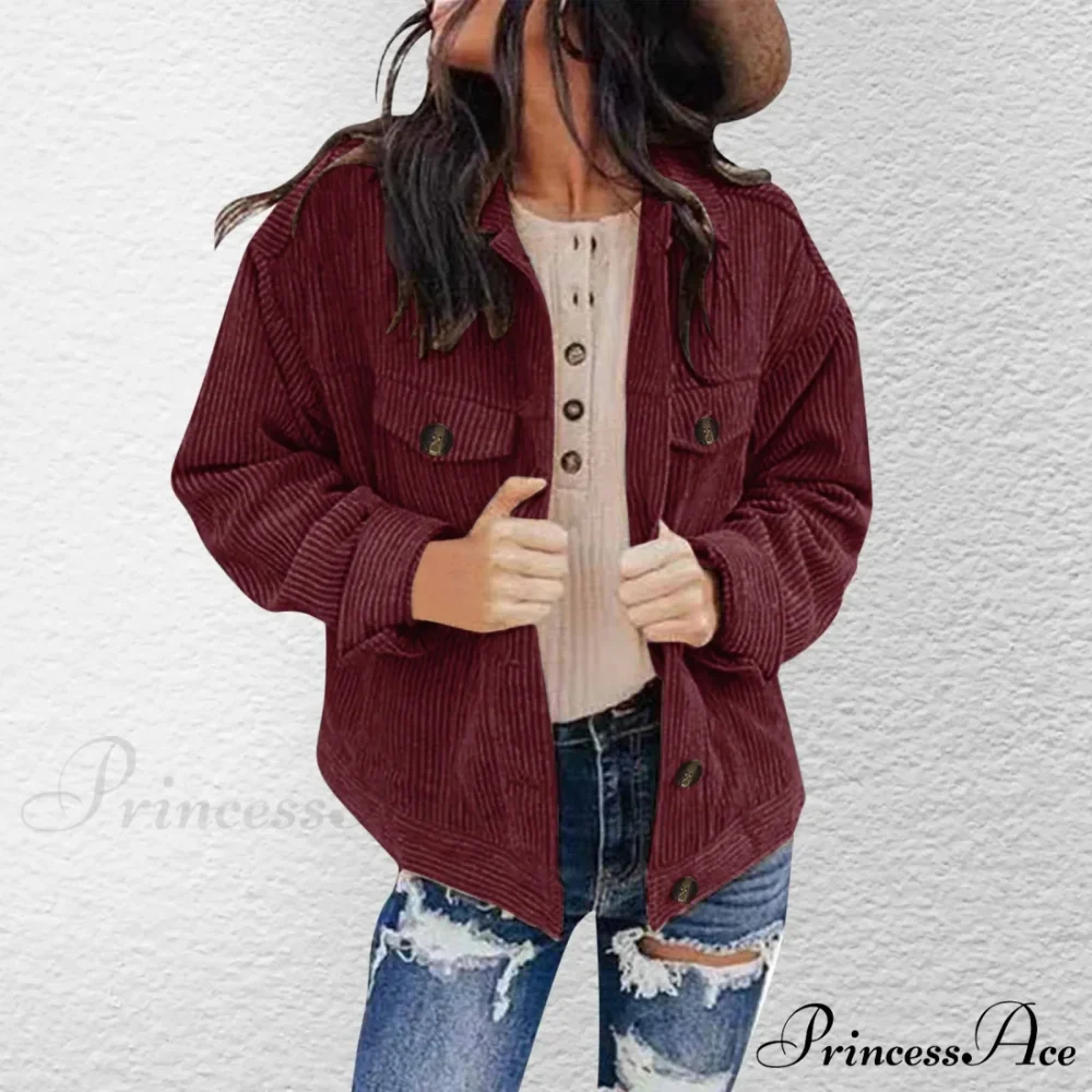Plus Size Solid Button Chic Stylish Elegant Fashionable Versatile Lapel Pocket Corduroy Winter Jacket - Image 4