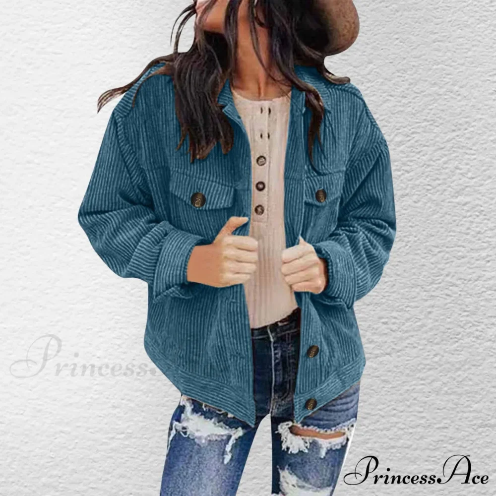 Plus Size Solid Button Chic Stylish Elegant Fashionable Versatile Lapel Pocket Corduroy Winter Jacket - Image 5
