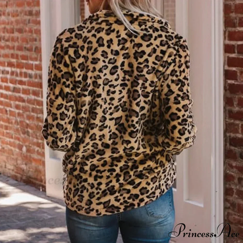 Leopard Print Overcoat Long-Sleeved Chic Trendy Elegant Fashionable Warm Plus Size Jacket - Image 3
