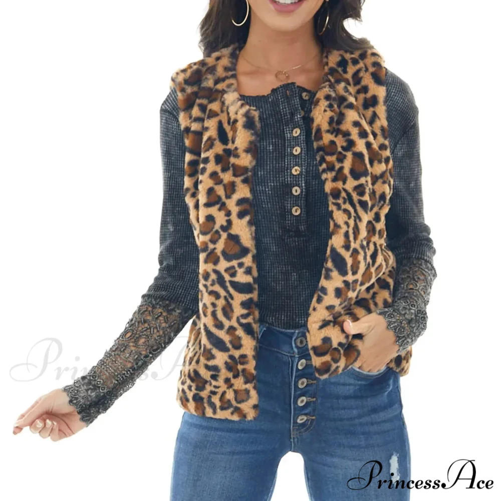 Fleece Sleeveless Leopard Print Stylish Chic Trendy Elegant Fashionable Classic Jacket - Image 2