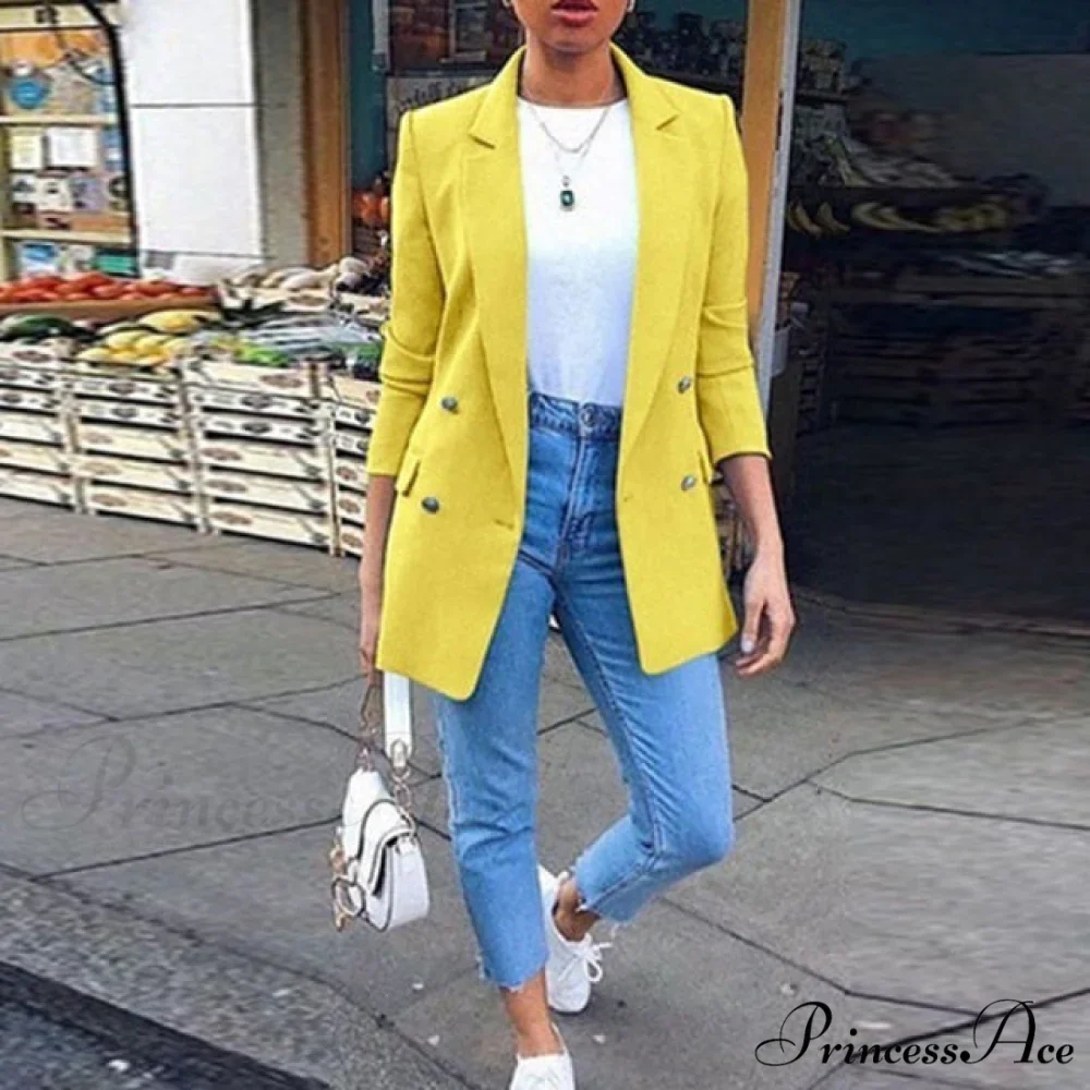 Casual Office Slim Button Notched Blazer - Image 2
