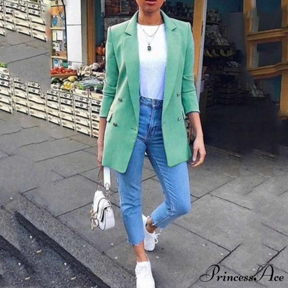 Casual Office Slim Button Notched Blazer - Image 5