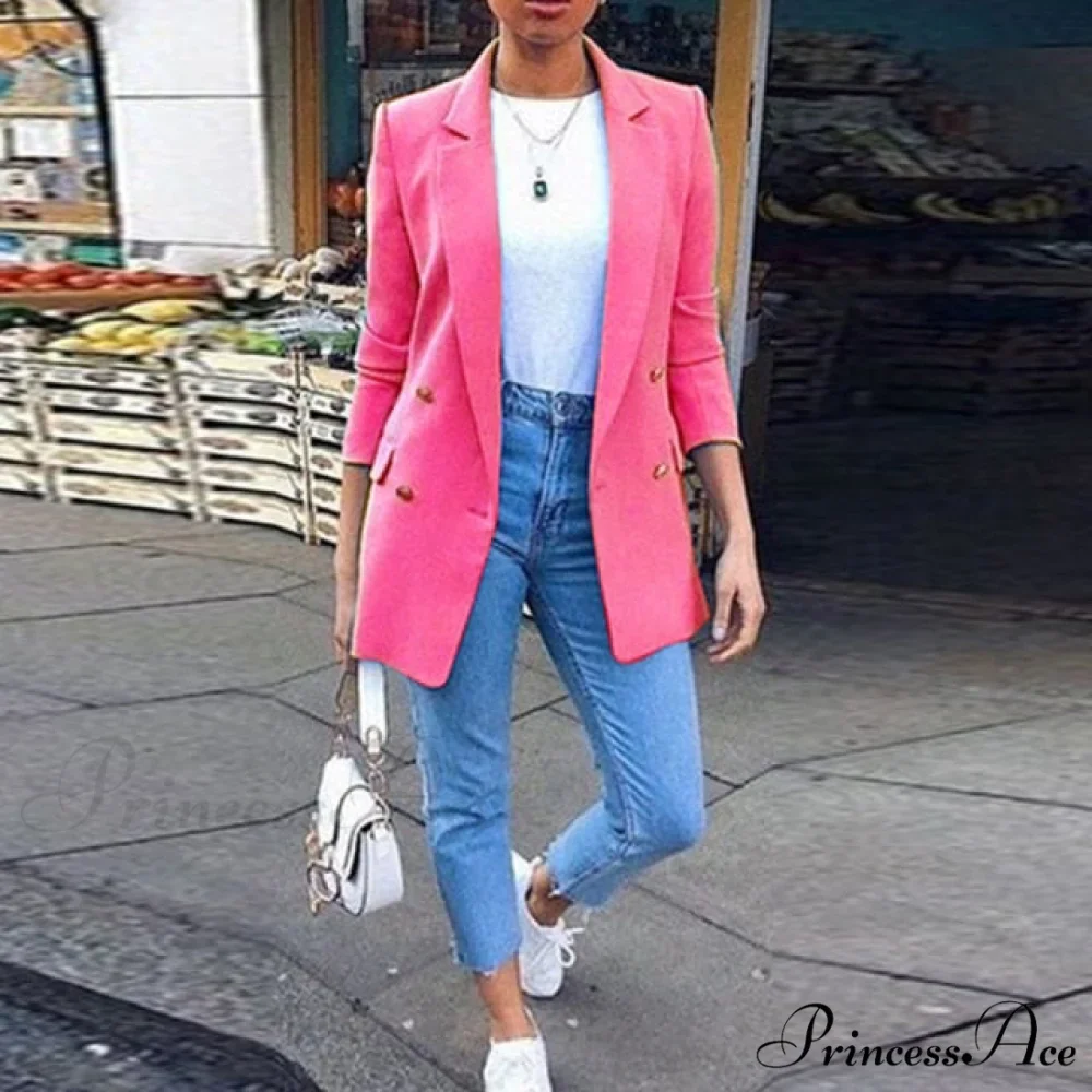Casual Office Slim Button Notched Blazer - Image 7