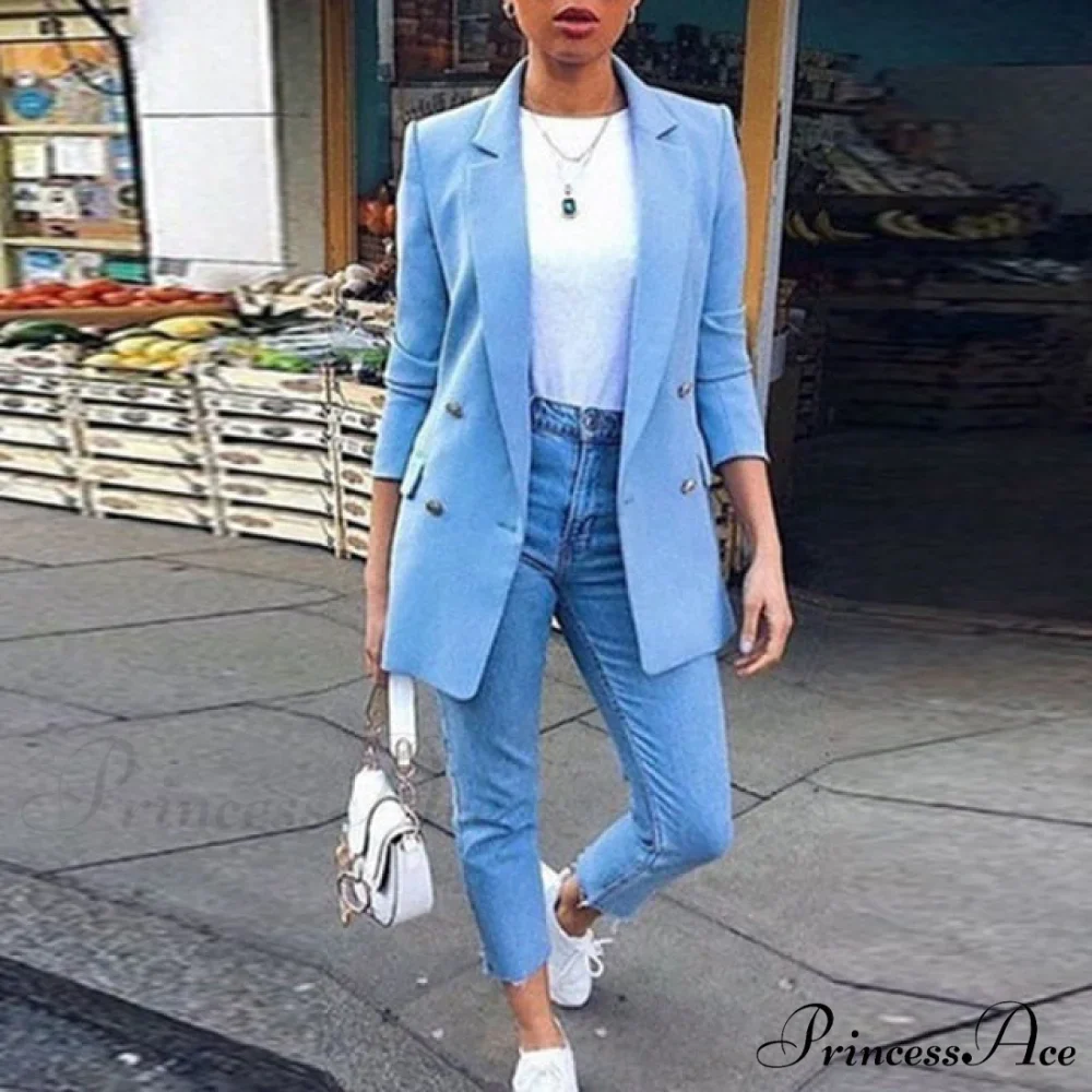 Casual Office Slim Button Notched Blazer - Image 9