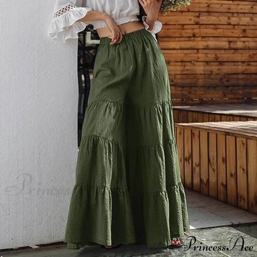 Casual Elastic Waist Long Solid Pants - Image 3