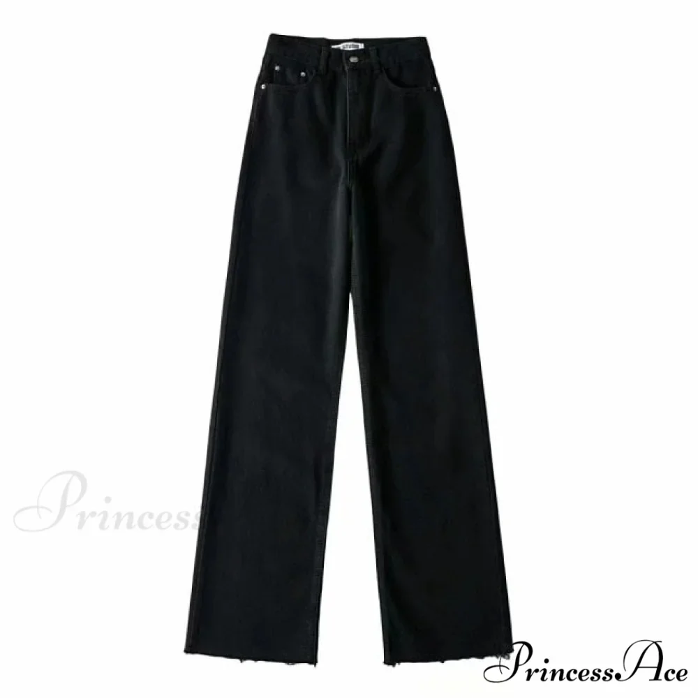 High Waist Slouchy Black Straight Leg Denim Trouser - Image 4