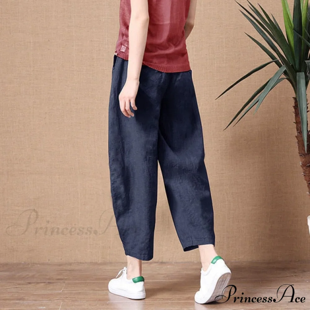 Elastic Waist Vintage Lady Loose Casual Pants - Image 2
