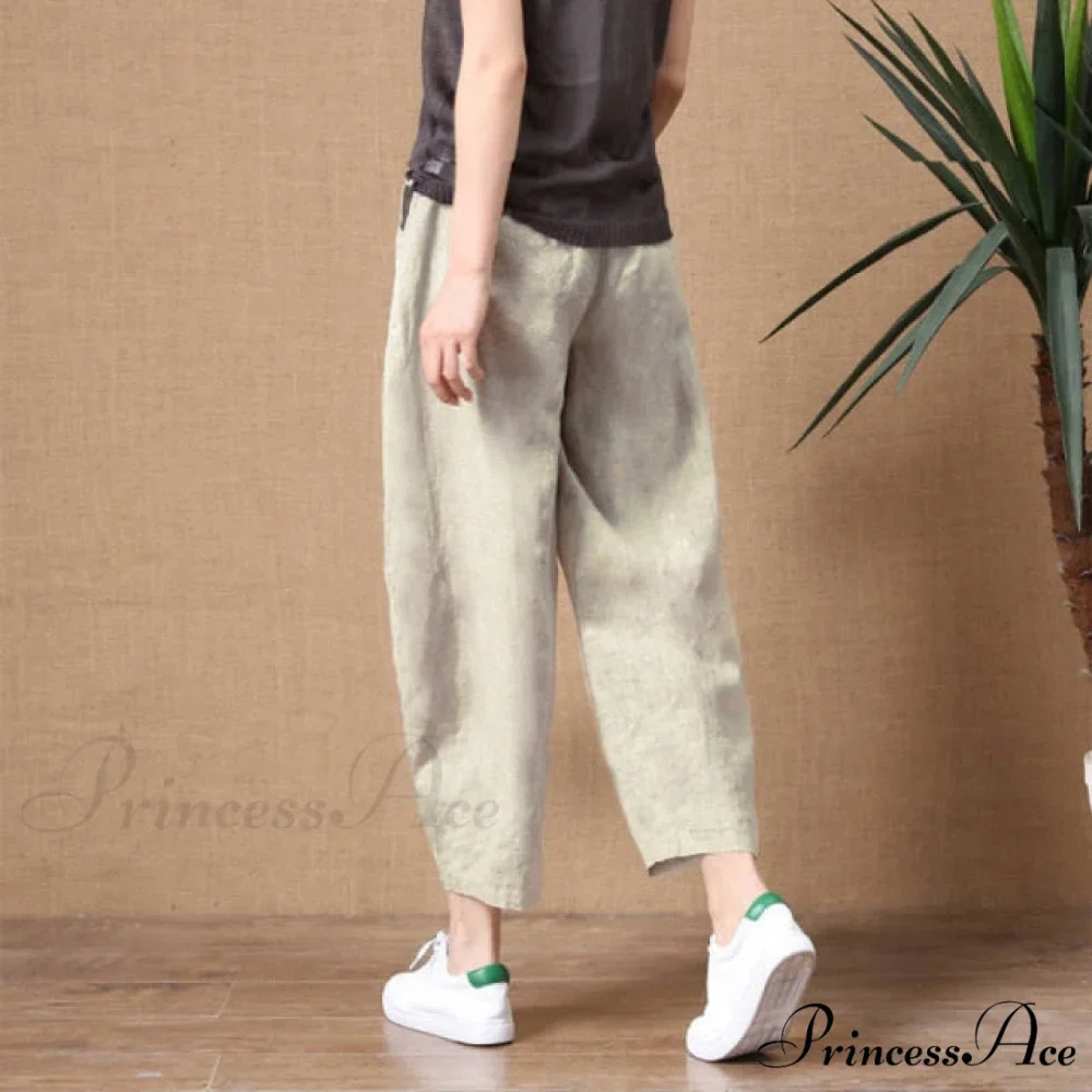 Elastic Waist Vintage Lady Loose Casual Pants - Image 3