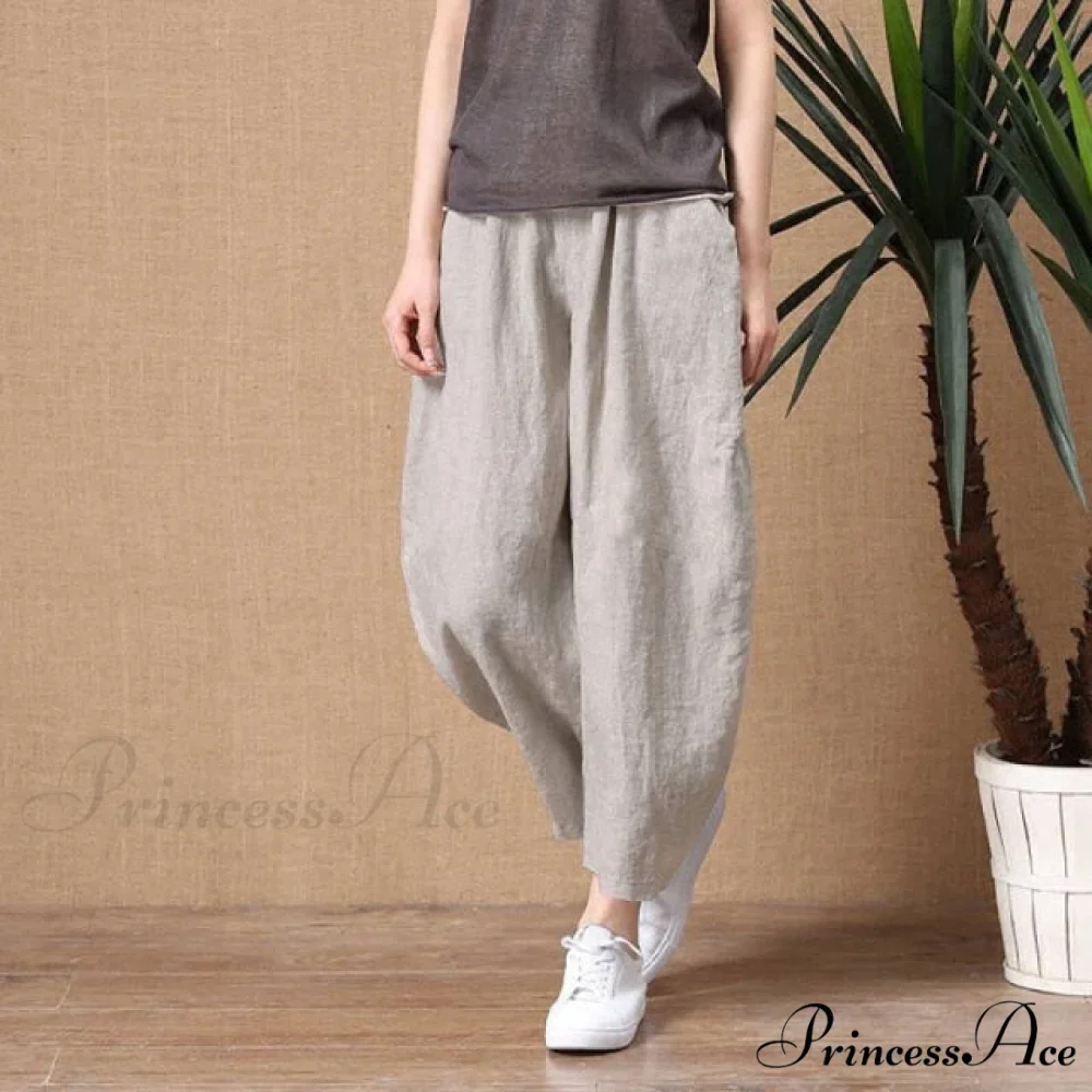 Elastic Waist Vintage Lady Loose Casual Pants - Image 4