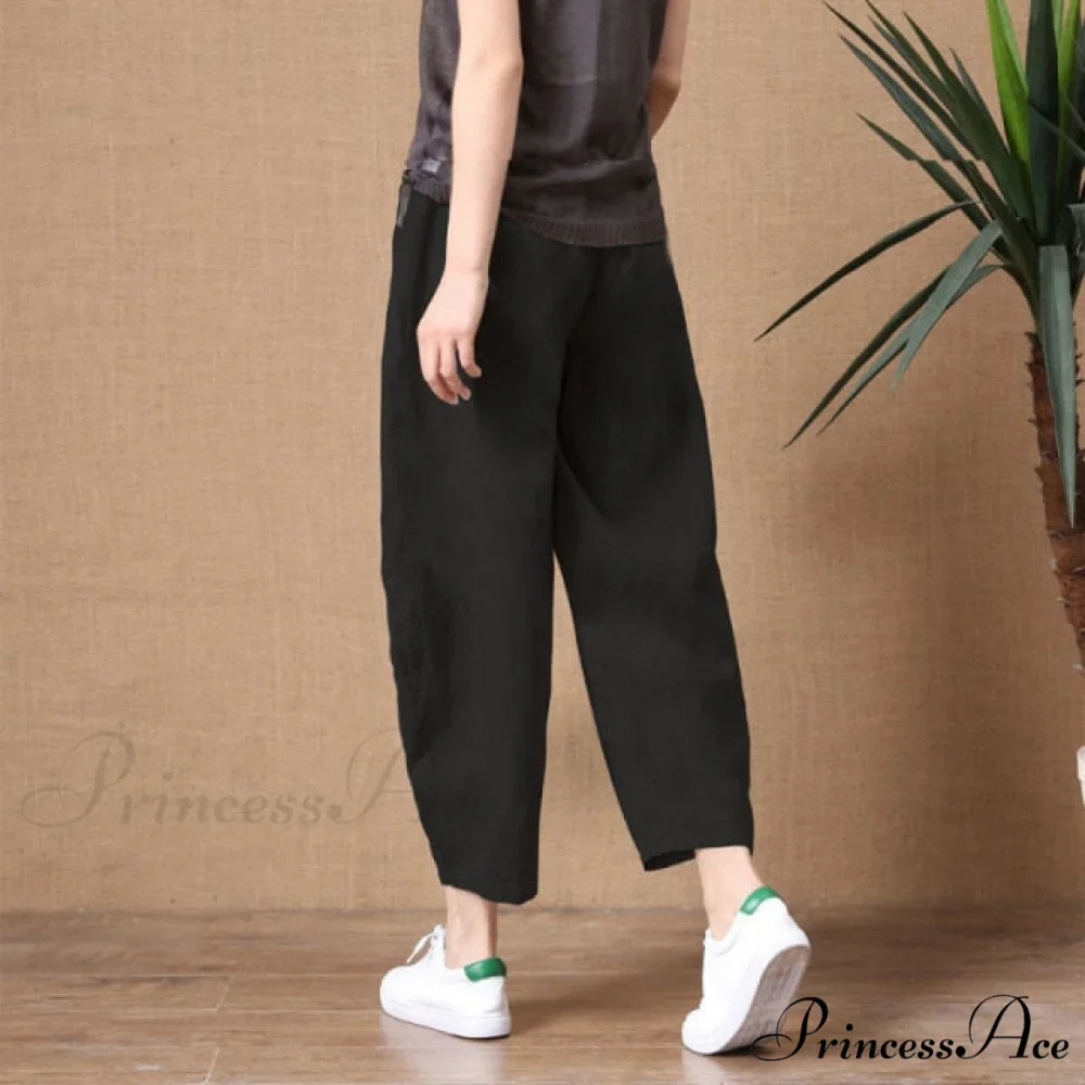Elastic Waist Vintage Lady Loose Casual Pants - Image 6