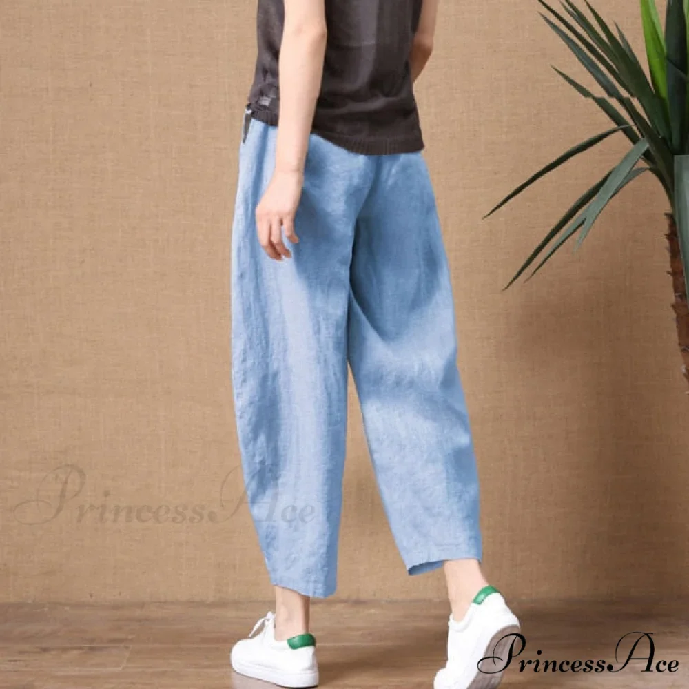Elastic Waist Vintage Lady Loose Casual Pants - Image 7