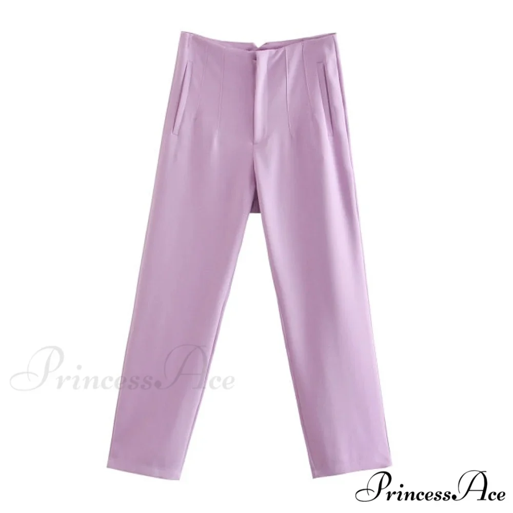 Chic Button Zip Elegant Pink Casual Pants - Image 15