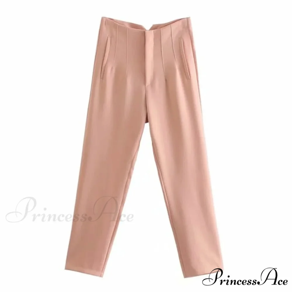 Chic Button Zip Elegant Pink Casual Pants - Image 16