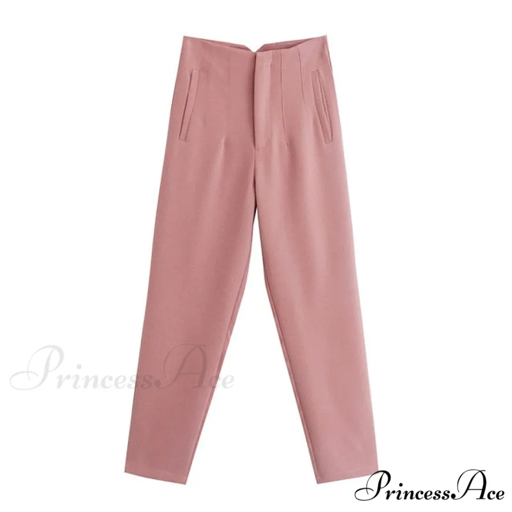 Chic Button Zip Elegant Pink Casual Pants - Image 7